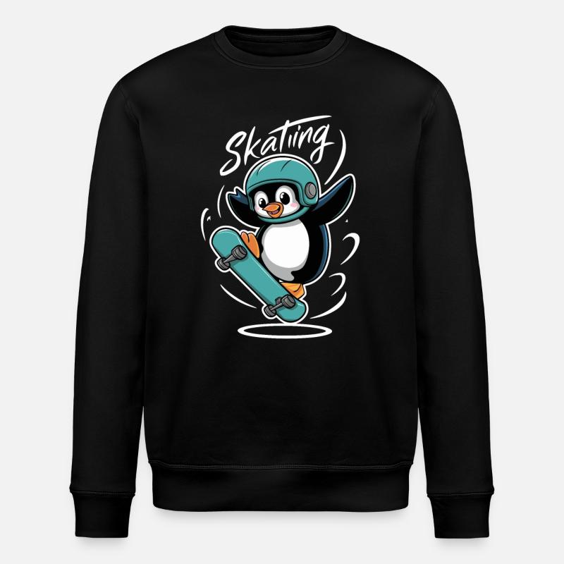 Penguin Skating Adventurer - Stanley/Stella ROLLER Unisex Organic Sweatshirt - black