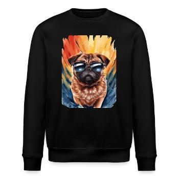 Cooler Mops Mit Sonnenbrille Vor Bunter Kulisse - Stanley/Stella Unisex Bio-Sweatshirt ROLLER - Schwarz - Vorne - Nik (191cm)