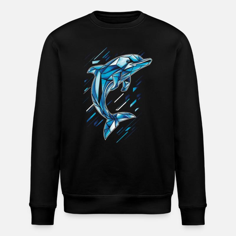 Geometric Dolphin in Blue Tones - Stanley/Stella ROLLER Unisex Organic Sweatshirt - black