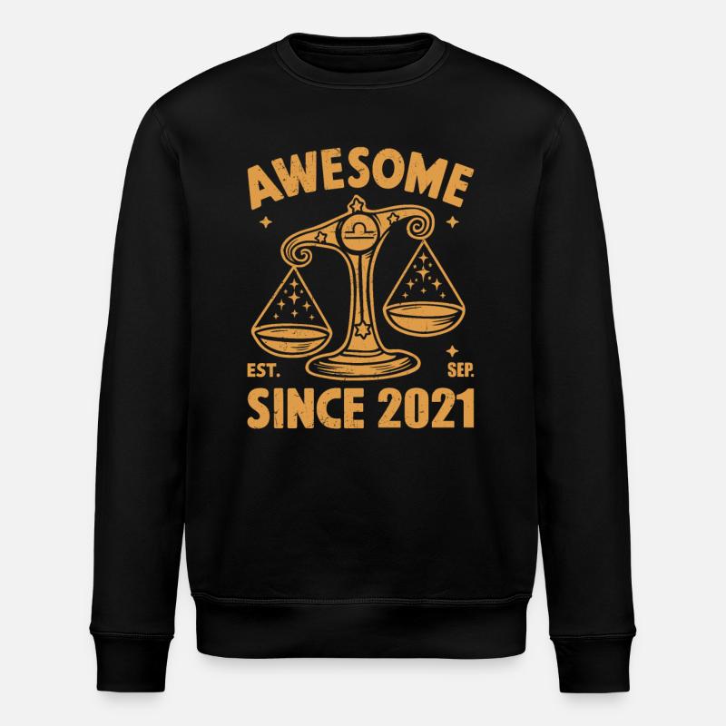 Awesome Since 2021 Libra Birthday - Stanley/Stella ROLLER Unisex Organic Sweatshirt - black