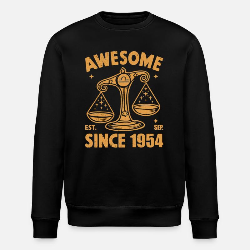 Awesome Since 1954 Libra Birthday - Stanley/Stella ROLLER Unisex Organic Sweatshirt - black