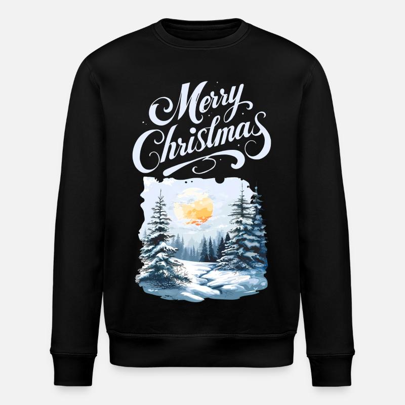 Merry Christmas Forest Landscape - Stanley/Stella ROLLER Unisex Organic Sweatshirt - black
