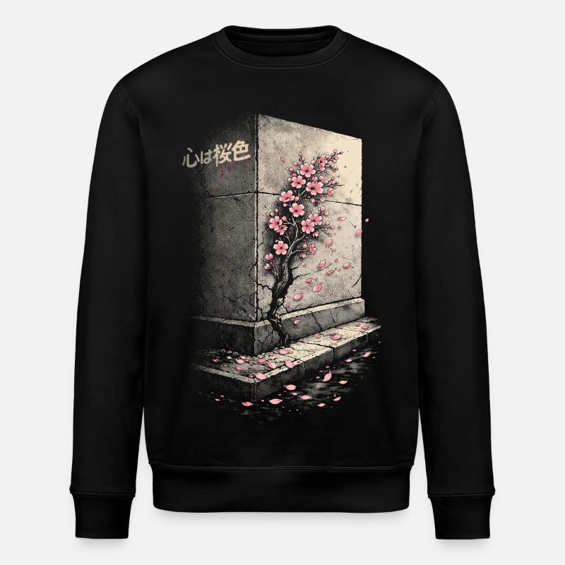 Cherry Blossom Sakura Cherry Blossom - Stanley/Stella ROLLER Unisex Organic Sweatshirt - black