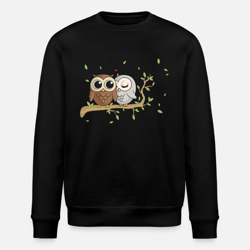 Verliebte Comic Eulen - Stanley/Stella Unisex Bio-Sweatshirt ROLLER - Schwarz