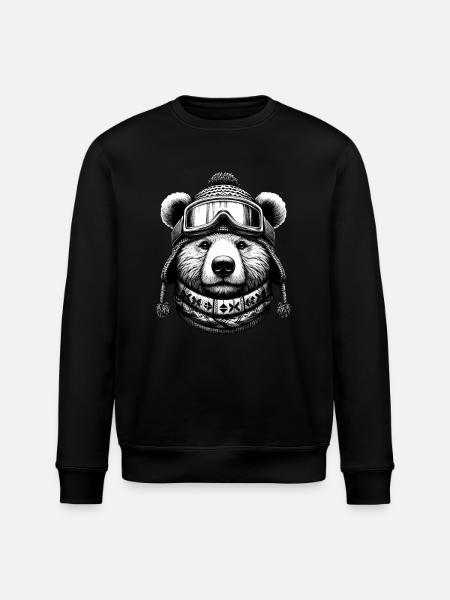 Bear with ski goggles loves snowboarding and skiing - Stanley/Stella ROLLER Unisex Organic Sweatshirt - black