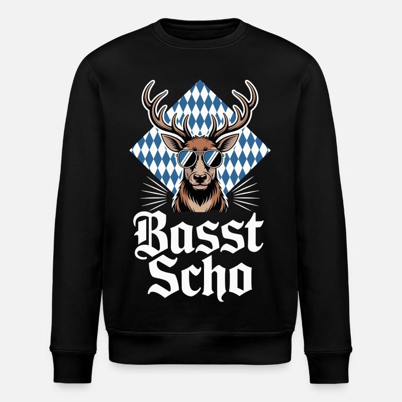 Elch Bayerischer Hirsch Sonnenbrille Basst Scho - Stanley/Stella Unisex Bio-Sweatshirt ROLLER - Schwarz