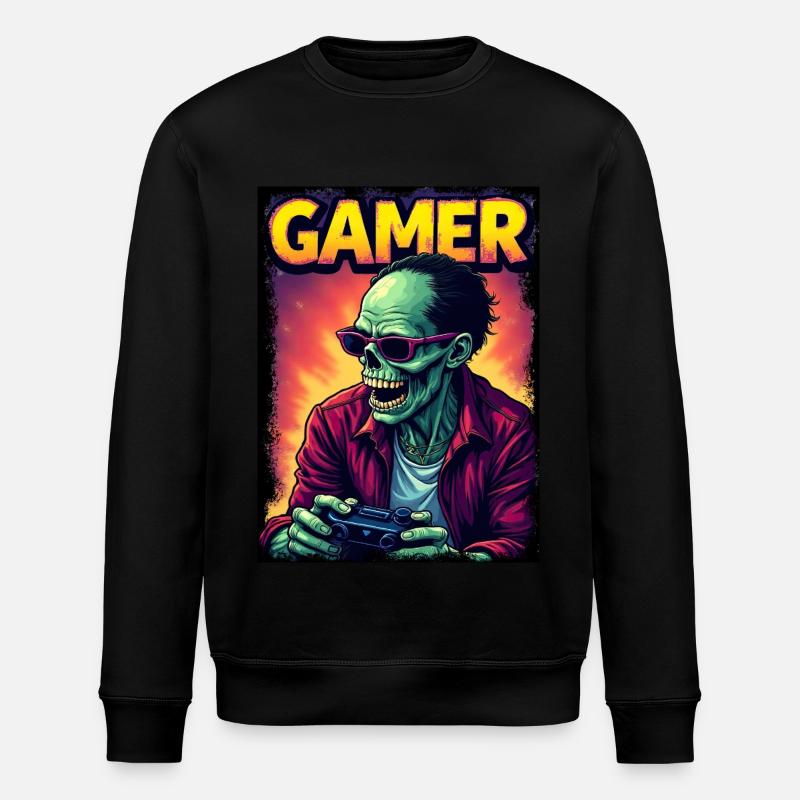 Zombie Gamer with Controller - Stanley/Stella ROLLER Unisex Organic Sweatshirt - black