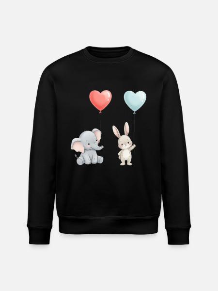 Elefant Kanin Kærlighed Ballon Hjerte Sød - Stanley/Stella økologisk unisex-sweatshirt ROLLER - sort