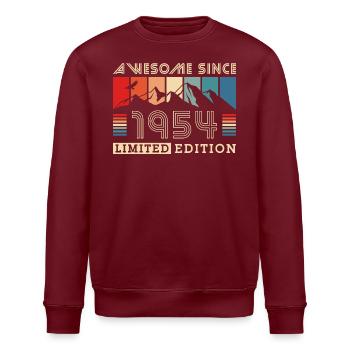 Geboren 1954 Jahrgang Retro Geburtstag - Stanley/Stella Unisex Bio-Sweatshirt ROLLER - Burgunderrot - Vorne - Nik (191cm)