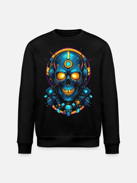 Futuristic blue gold skull - Stanley/Stella ROLLER Unisex Organic Sweatshirt - black