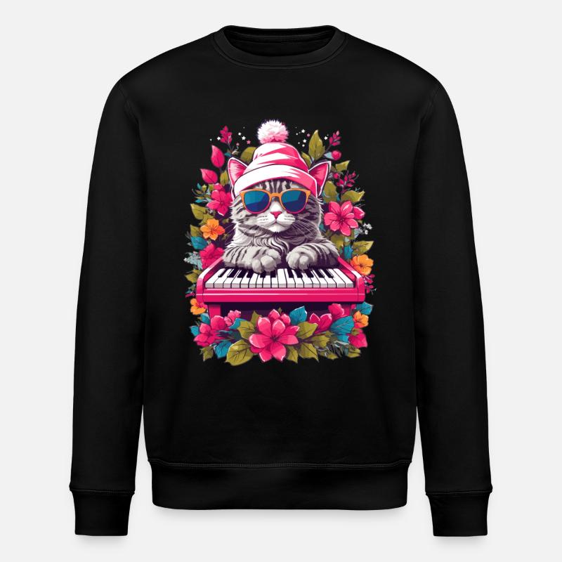 Cute Cat with Piano - Stanley/Stella ROLLER Unisex Organic Sweatshirt - black