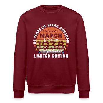 86 Jahre alt Baujahr 1938 Jahrgang März 1938 - Stanley/Stella Unisex Bio-Sweatshirt ROLLER - Burgunderrot - Vorne - Nik (191cm)