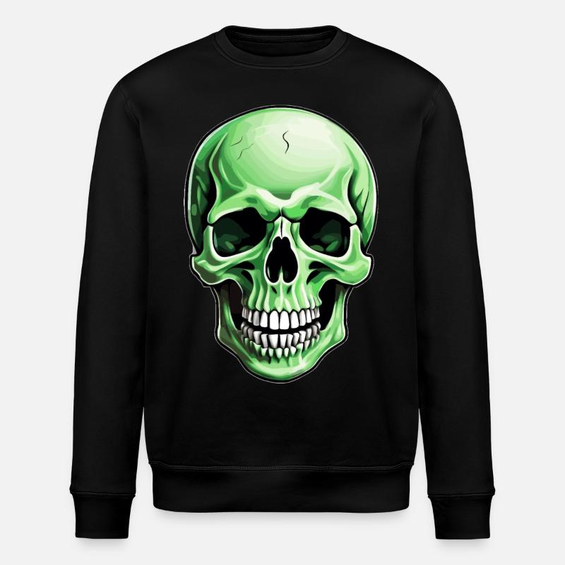 Grinning Green Skull - Stanley/Stella ROLLER Unisex Organic Sweatshirt - black