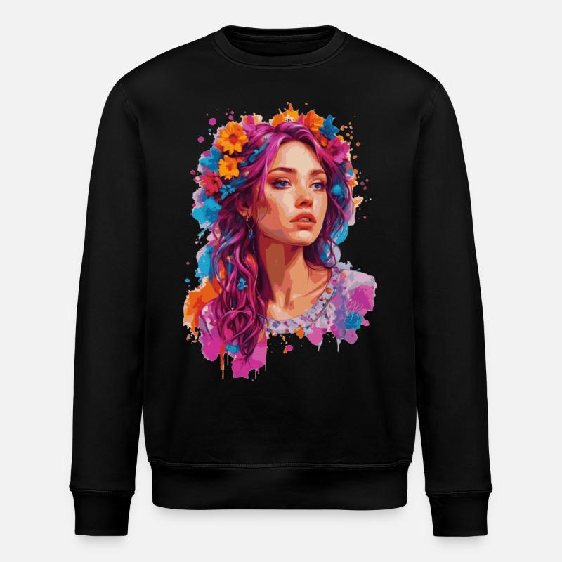 Mädchen mit Blumen 🌸 - Stanley/Stella Unisex Bio-Sweatshirt ROLLER - Schwarz