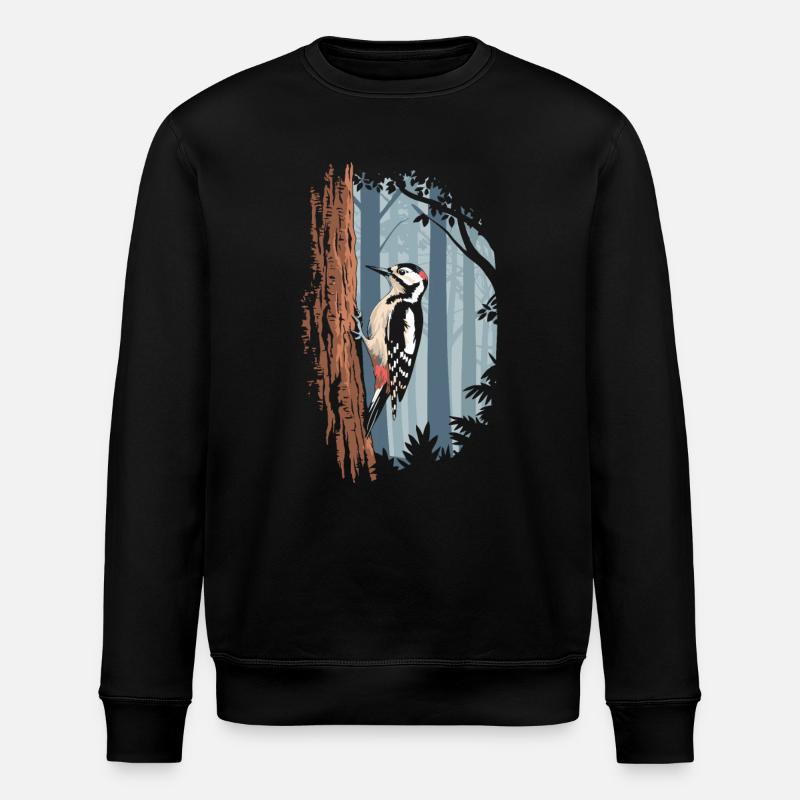 Buntspecht Im Mystischen Wald - Stanley/Stella Unisex Bio-Sweatshirt ROLLER - Schwarz