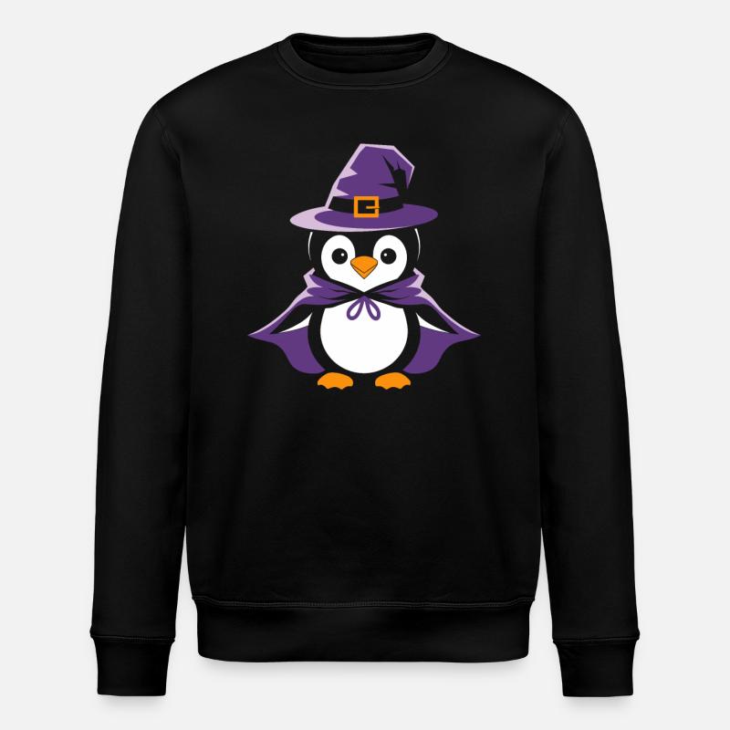 Pinguin Halloween Hexenhut und Umhang - Stanley/Stella Unisex Bio-Sweatshirt ROLLER - Schwarz