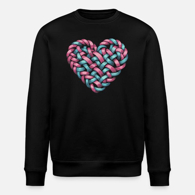 Cable Knit Heart Shape Heart - Stanley/Stella ROLLER Unisex Organic Sweatshirt - black