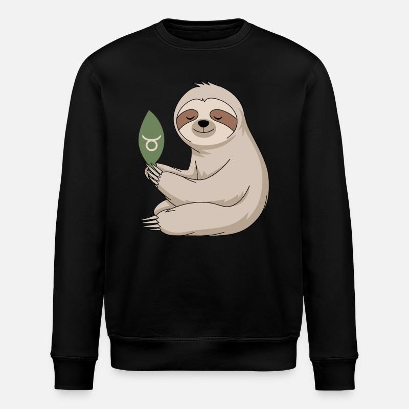Gemütliches Stier-Zodiak Faultier mit Blatt - Stanley/Stella Unisex Bio-Sweatshirt ROLLER - Schwarz