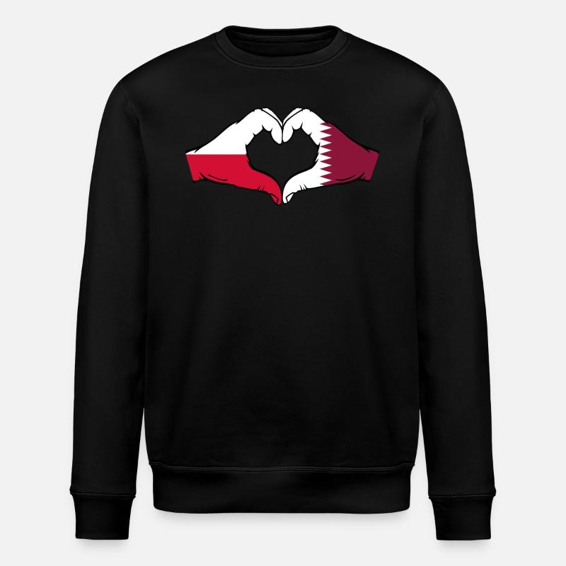 Pologne Qatar drapeau mains coeur - Sweat bio ROLLER Stanley/Stella Unisexe - noir