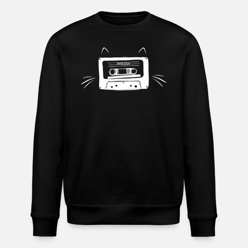 Cassette Cat Graphic - Stanley/Stella ROLLER Unisex Organic Sweatshirt - black