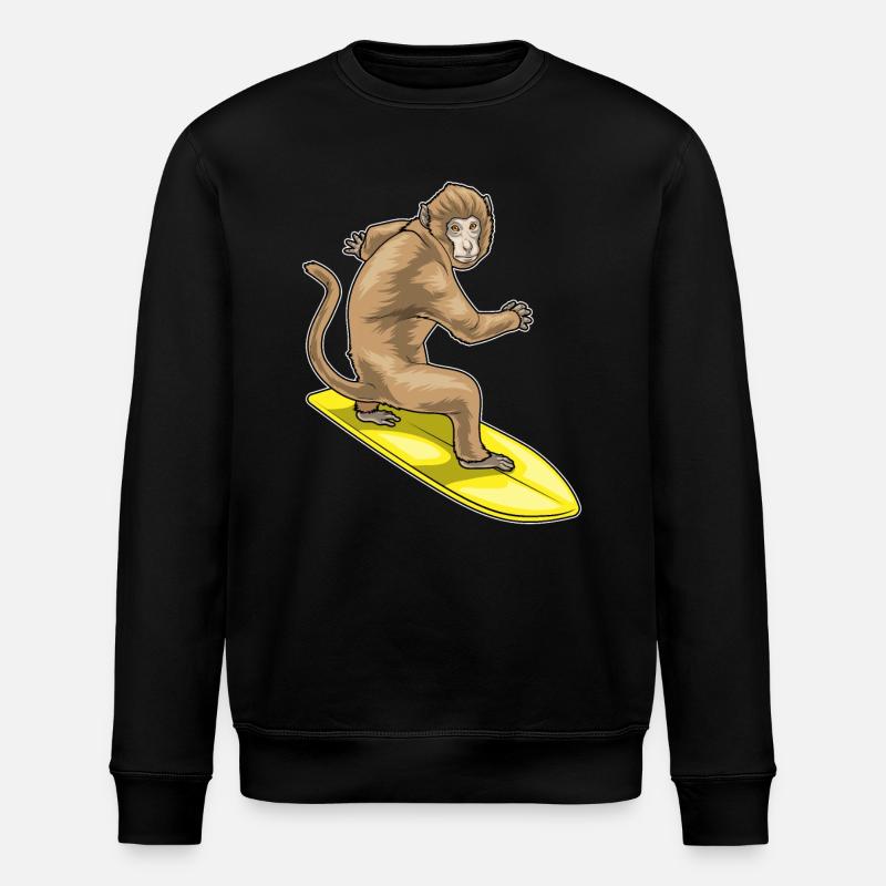 Monkey Surfer Surfboard - Stanley/Stella ROLLER Unisex Organic Sweatshirt - black