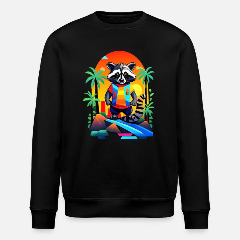 Retro Waschbär in Tropical Sunset - Stanley/Stella Unisex Bio-Sweatshirt ROLLER - Schwarz