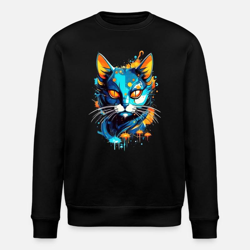 Bunte Weltraumkatze - Stanley/Stella Unisex Bio-Sweatshirt ROLLER - Schwarz