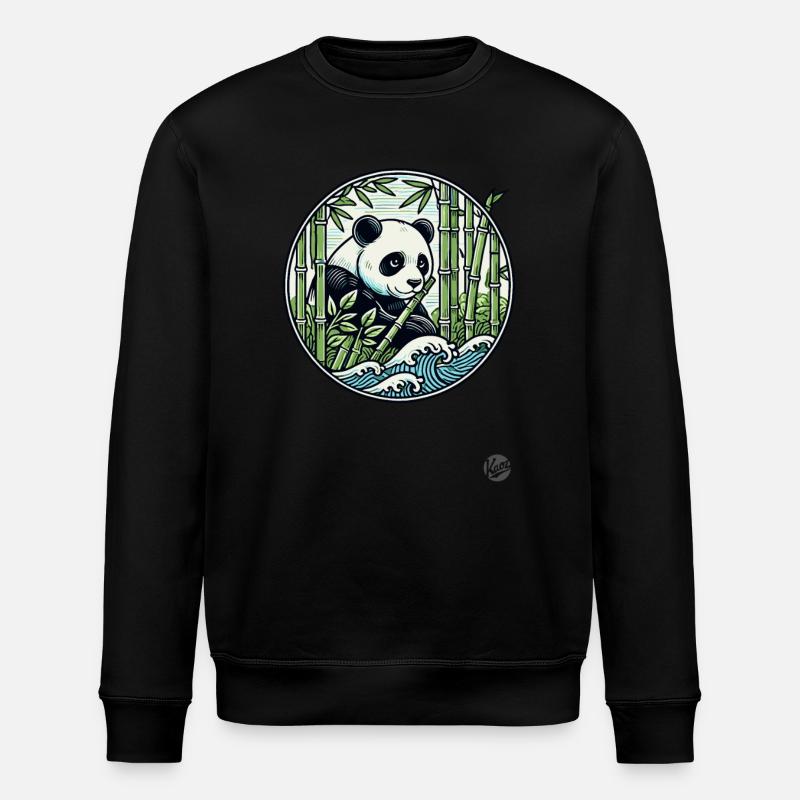 Panda im Bambus-Wald - Stanley/Stella Unisex Bio-Sweatshirt ROLLER - Schwarz