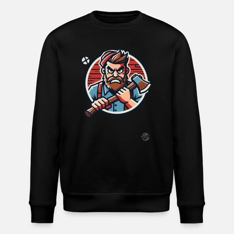 Crazy wild lumberjack with axe - Stanley/Stella ROLLER Unisex Organic Sweatshirt - black