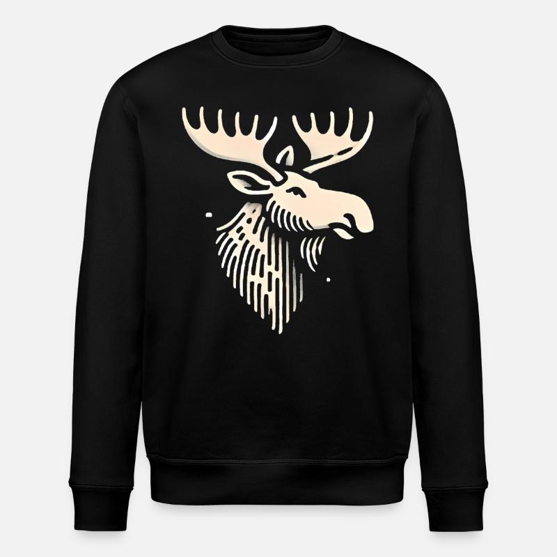 Majestic Moose Head Illustration - Stanley/Stella ROLLER Unisex Organic Sweatshirt - black