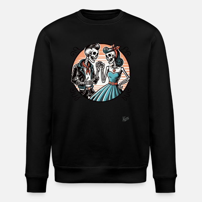 Retro Rockabilly Skeleton Pair - Stanley/Stella ROLLER Unisex Organic Sweatshirt - black
