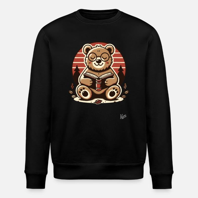 Schlauer Bär liest ein Buch - Stanley/Stella Unisex Bio-Sweatshirt ROLLER - Schwarz