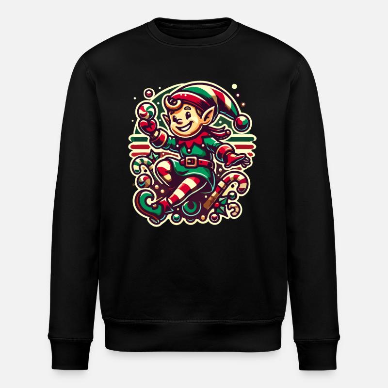 Fröhlicher Weihnachtswichtel Illustration - Stanley/Stella Unisex Bio-Sweatshirt ROLLER - Schwarz