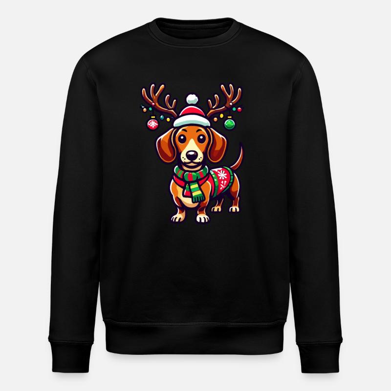 Cheerful dachshund with reindeer antlers - Stanley/Stella ROLLER Unisex Organic Sweatshirt - black