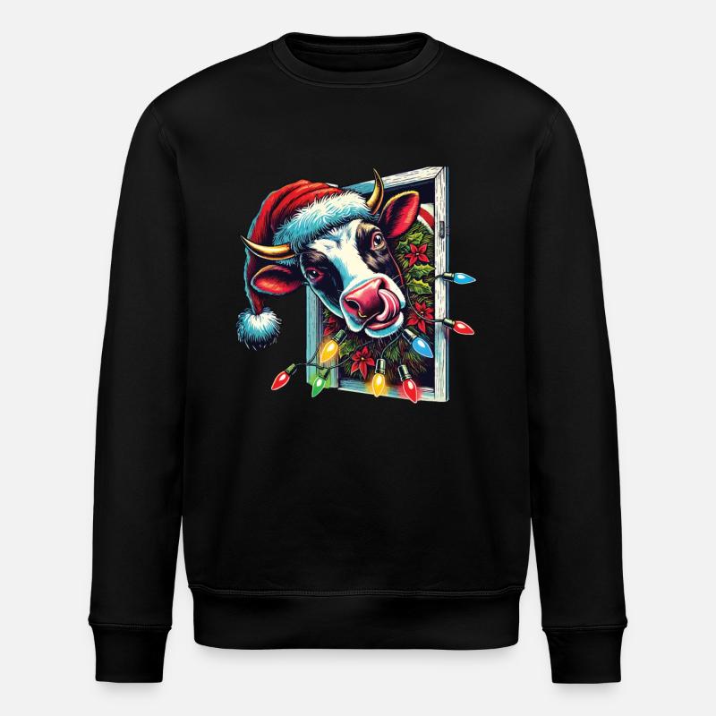 Lustige Weihnachtskuh Mit Lichtern - Stanley/Stella Unisex Bio-Sweatshirt ROLLER - Schwarz