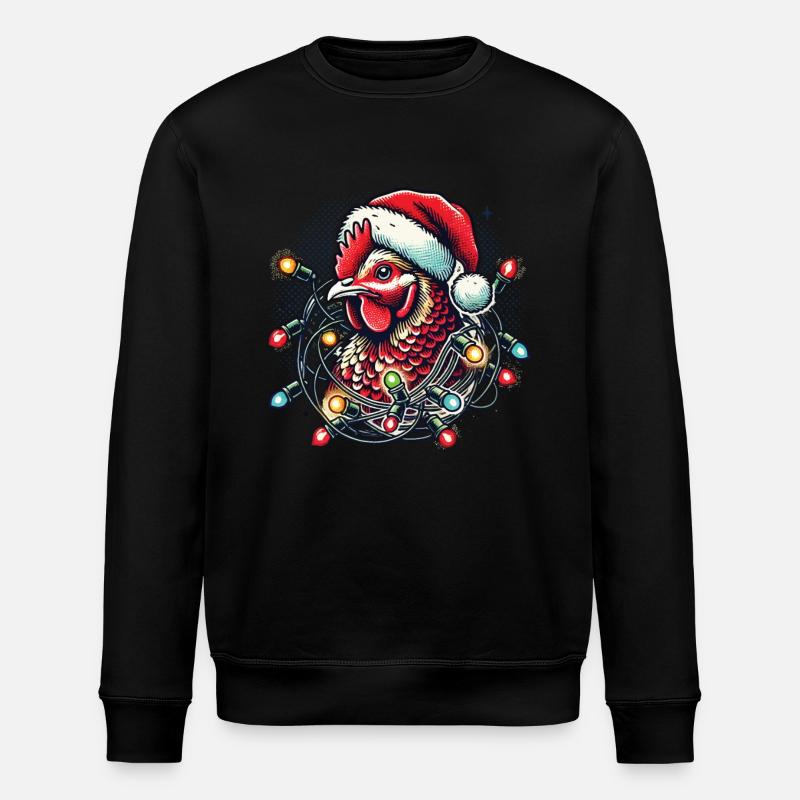 Weihnachtshuhn Mit Lichterkette - Stanley/Stella Unisex Bio-Sweatshirt ROLLER - Schwarz