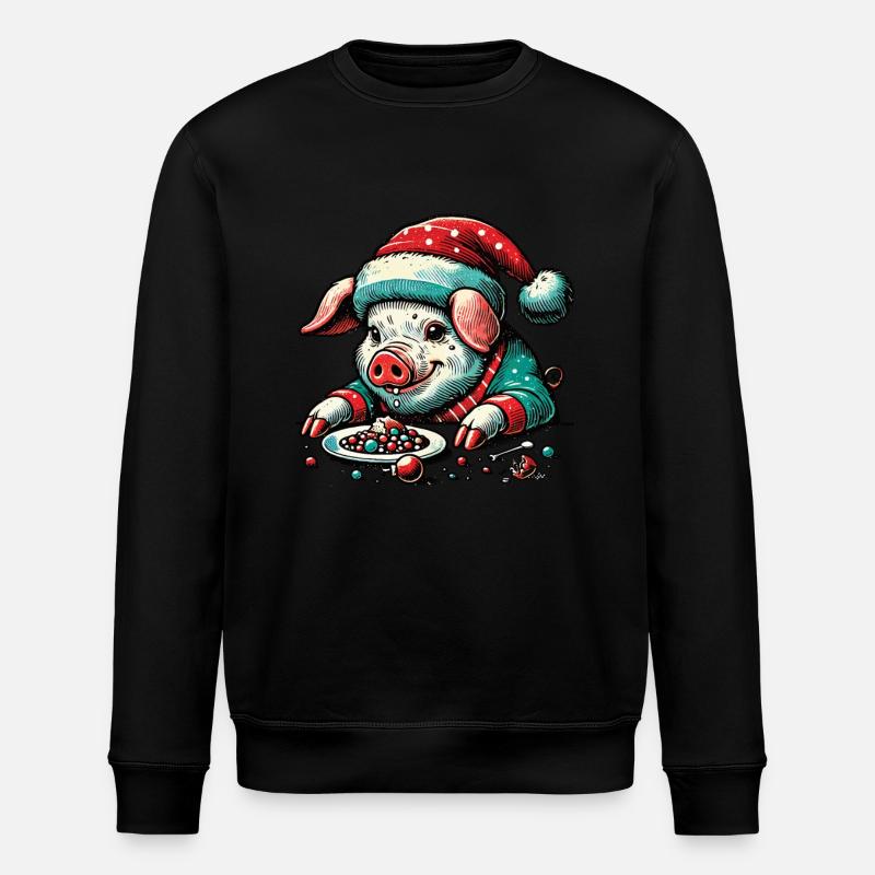 Gieriges Weihnachtsschwein - Stanley/Stella Unisex Bio-Sweatshirt ROLLER - Schwarz