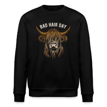 Hochland Rind Bad Hair Day - Lustiger Spruch - Stanley/Stella Unisex Bio-Sweatshirt ROLLER - Schwarz - Vorne - Nik (191cm)