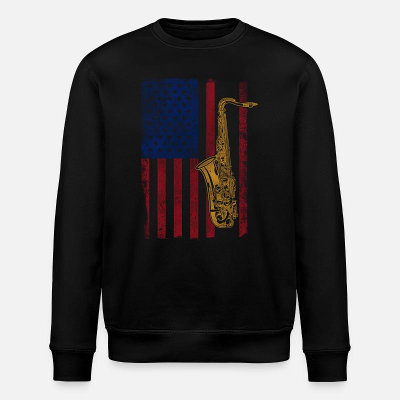 Saxophone American Flag - Stanley/Stella Unisex Bio-Sweatshirt ROLLER - Schwarz