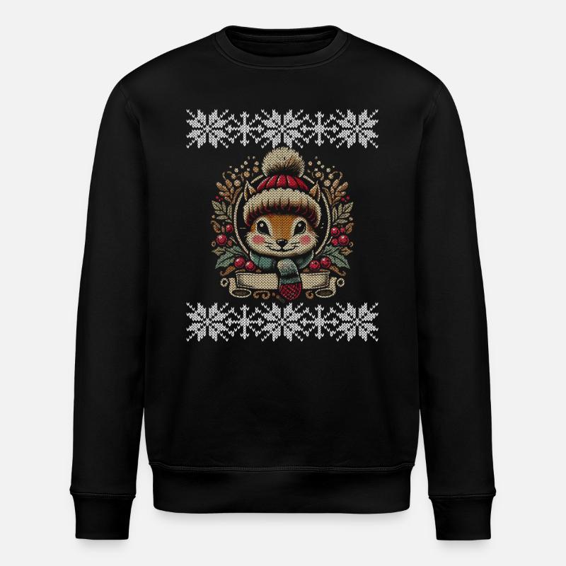 Winterliche Eichhörnchen Illustration - Stanley/Stella Unisex Bio-Sweatshirt ROLLER - Schwarz