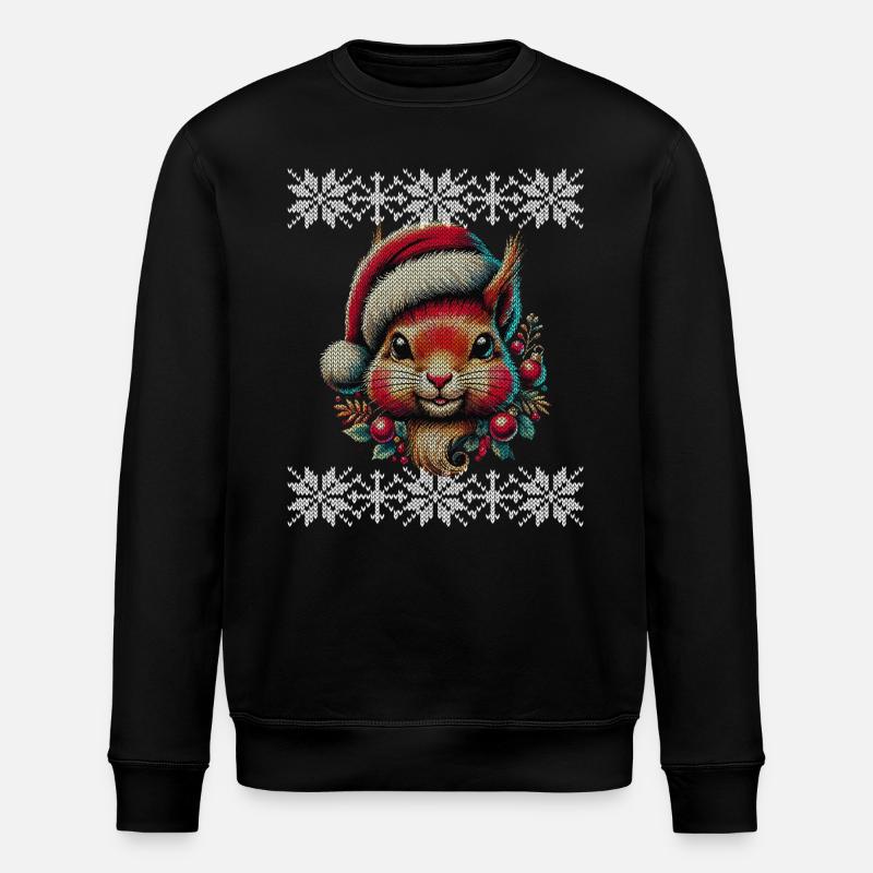 Niedliches Weihnachts-Eichhörnchen Mit Mütze - Stanley/Stella Unisex Bio-Sweatshirt ROLLER - Schwarz