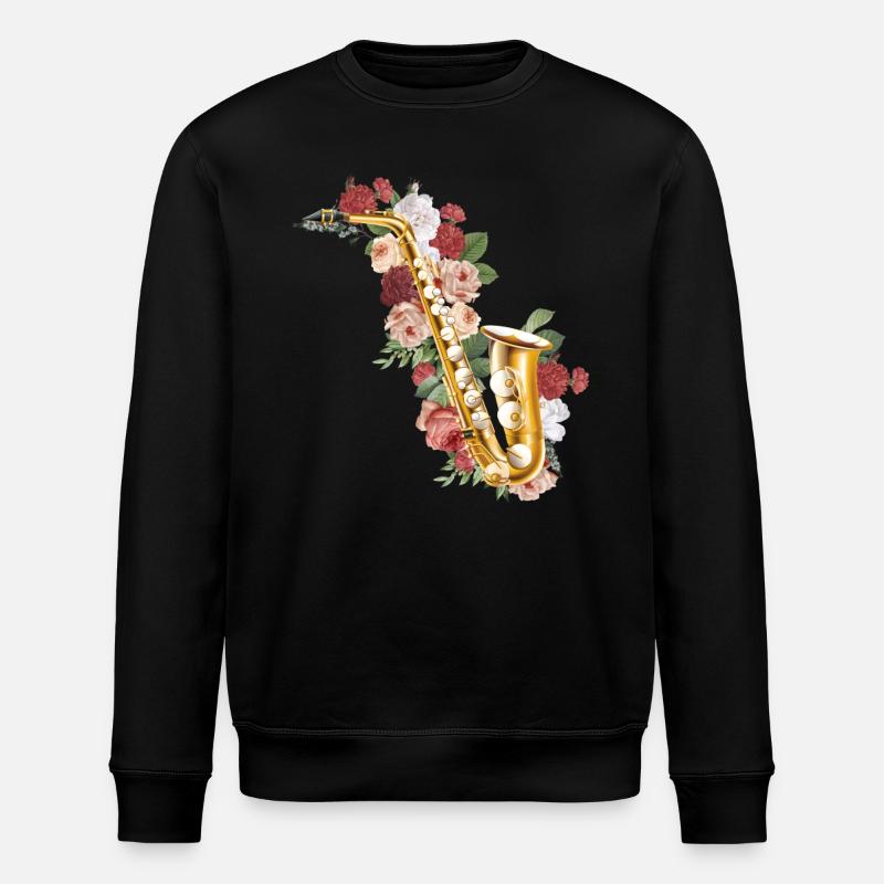 Saxophone Fleur Rose Floral - Sweat bio ROLLER Stanley/Stella Unisexe - noir