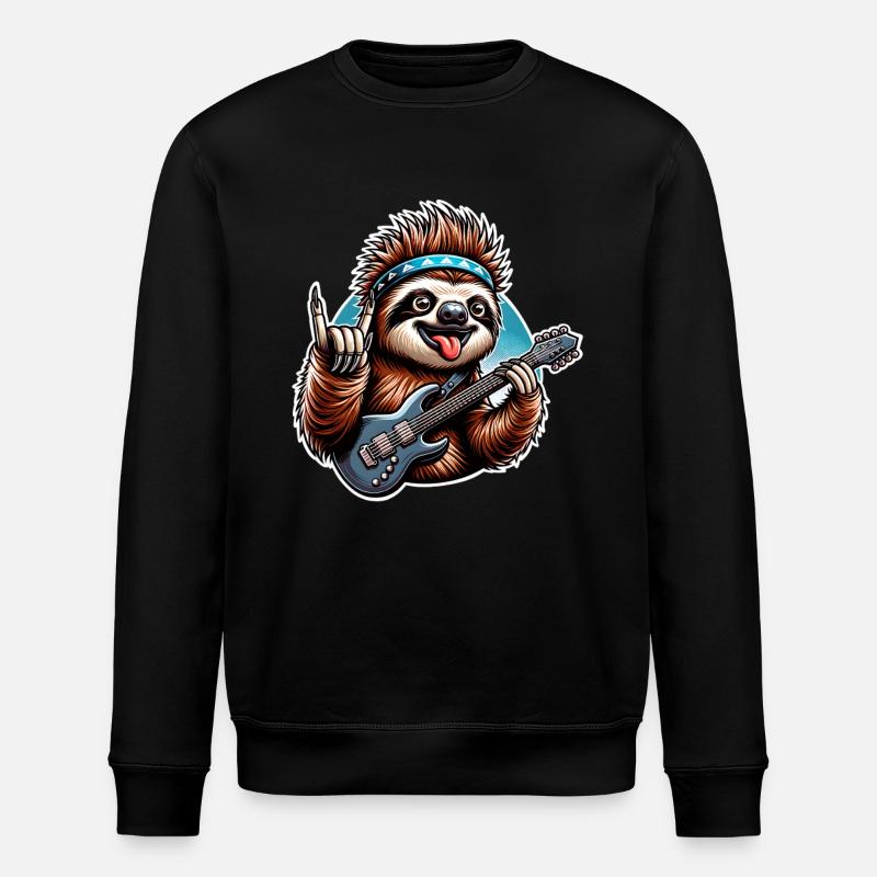 Sloth Rock and Roll Guitarist - Stanley/Stella ROLLER Unisex Organic Sweatshirt - black