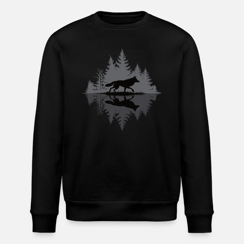Wolf im dunklen Wald - Stanley/Stella Unisex Bio-Sweatshirt ROLLER - Schwarz