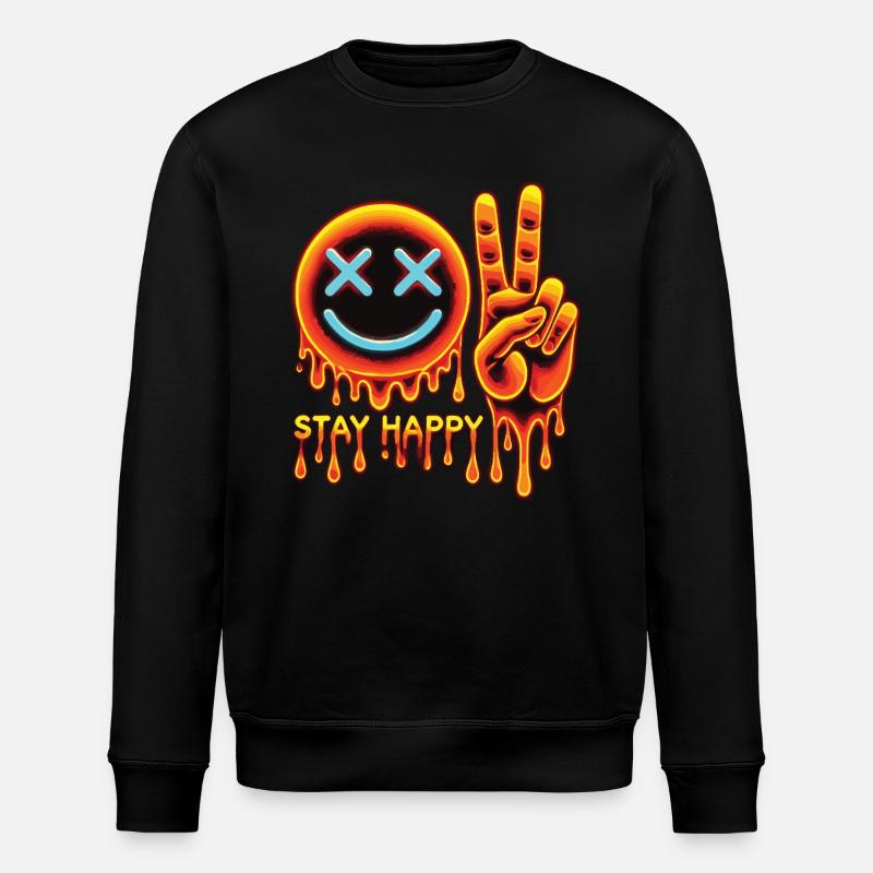 Smiley psychédélique - Stay Happy - Sweat bio ROLLER Stanley/Stella Unisexe - noir