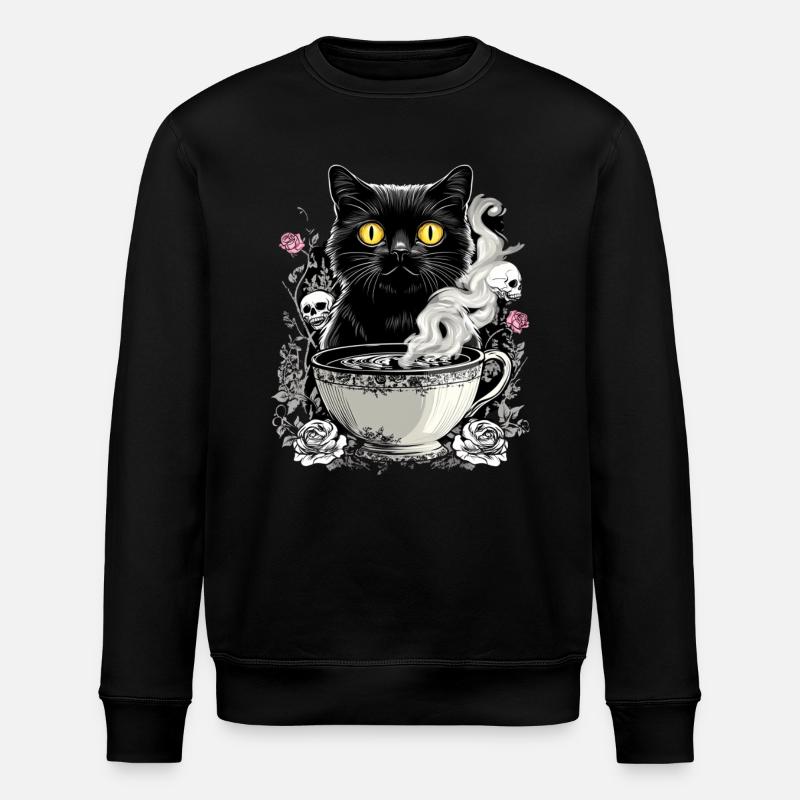 Mystical : Chat avec crâne café - Sweat bio ROLLER Stanley/Stella Unisexe - noir