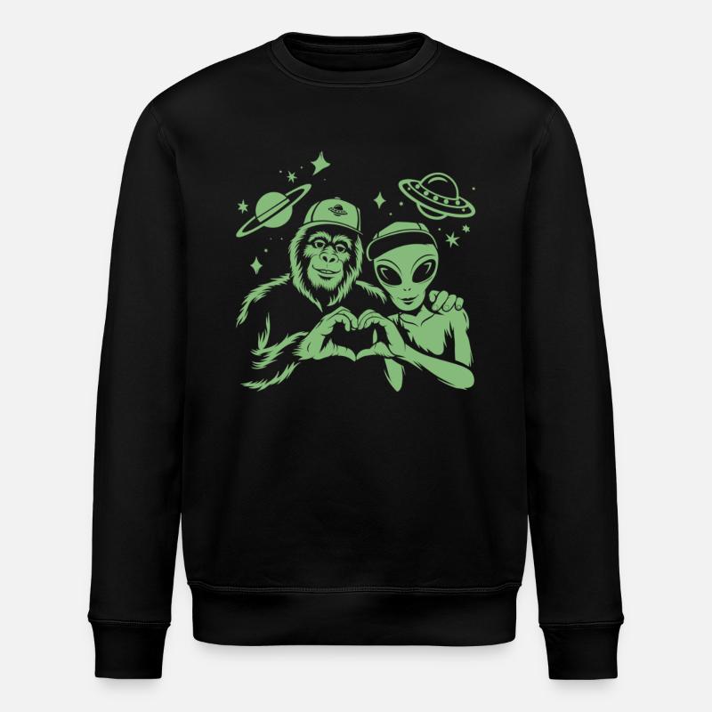 Bigfoot & Alien – Space Love - Stanley/Stella Unisex Bio-Sweatshirt ROLLER - Schwarz