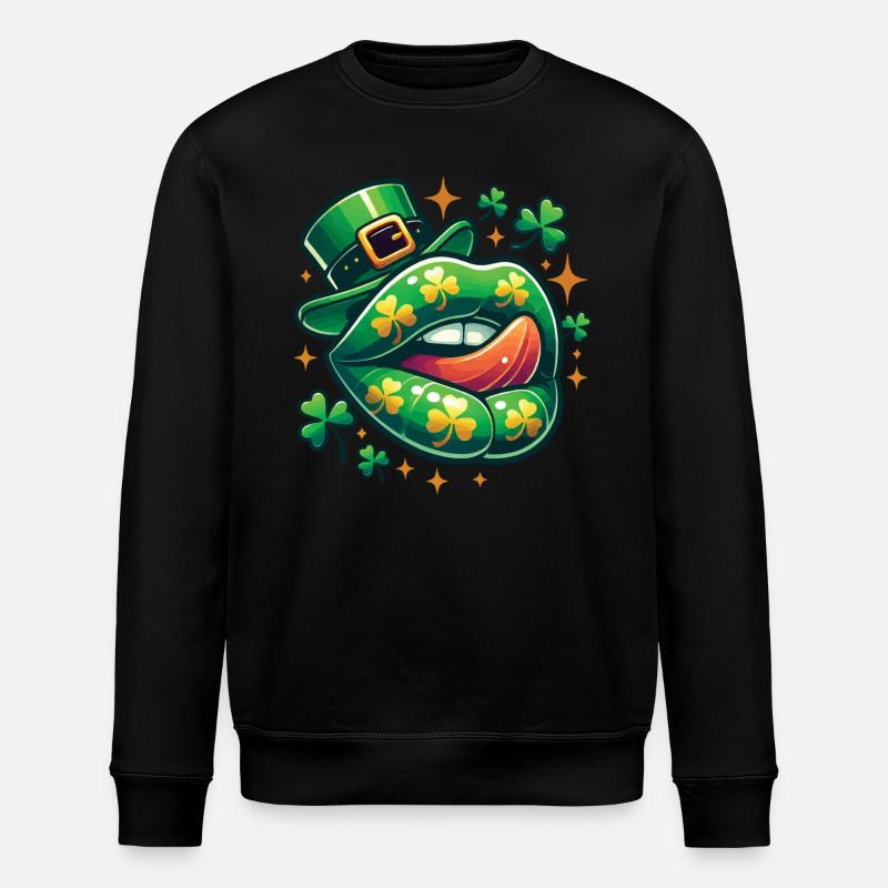 St. Patrick's Day Lustige Klee-Lippen - Stanley/Stella Unisex Bio-Sweatshirt ROLLER - Schwarz