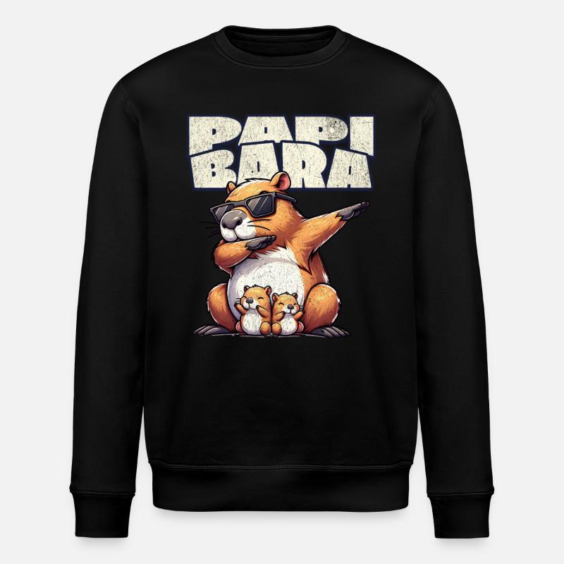 Papibara Capybara Vater Papa - Stanley/Stella Unisex Bio-Sweatshirt ROLLER - Schwarz