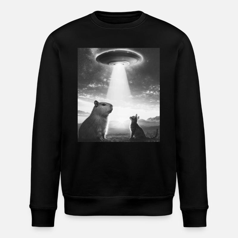 Funny Graphic Capybara Selfie With Ufos Weird - Stanley/Stella ROLLER Unisex Organic Sweatshirt - black